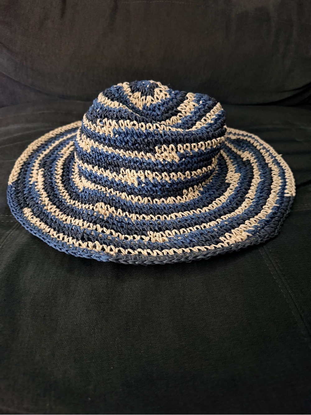 San Diego Hat Company Navy and Cream Crochet Sun Hat
